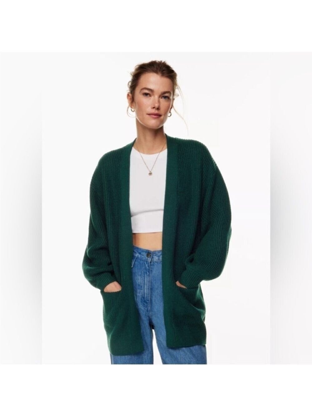 ARITZIA Wilfred Free Unwind Cardigan Oversized Open Front Dark Forrest Green XXS